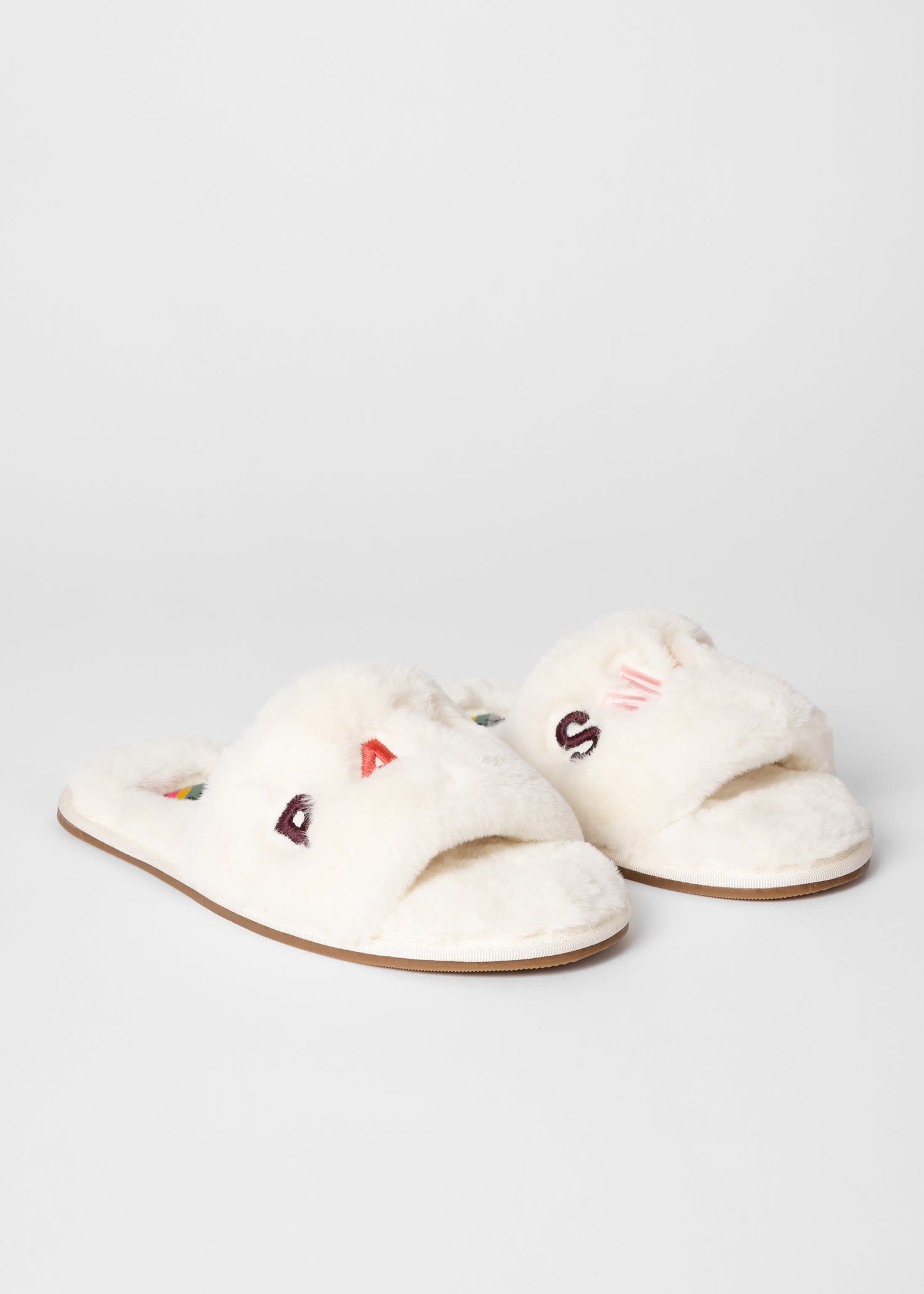 Cream 'Juniper' Faux Fur Logo Slides - 3