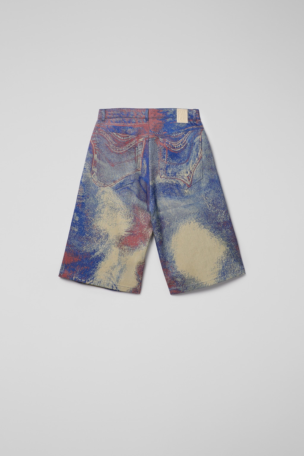 Blue-Beige-Red Denim Shorts - 3