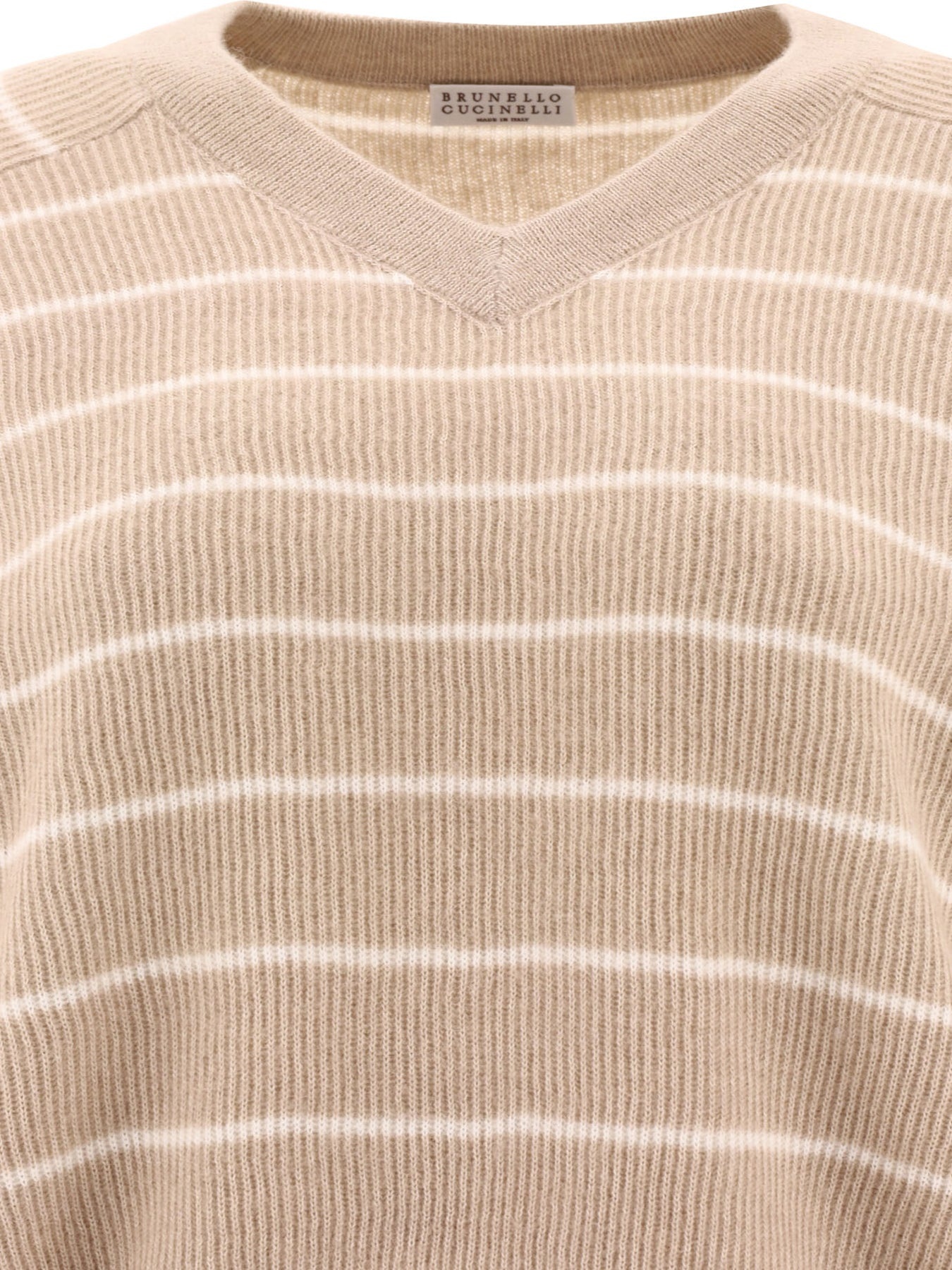 Striped English Rib Sweater With Monili Knitwear Beige - 3