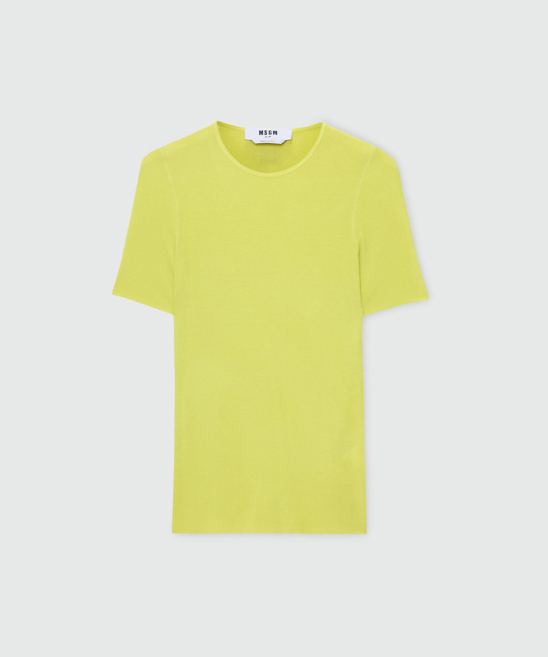 Lime short-sleeve viscose ribbed T-shirt 1