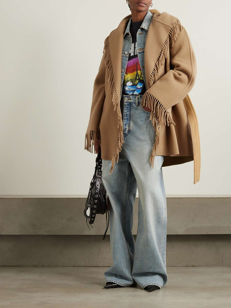 BALENCIAGA Belted fringed wool jacket outlook