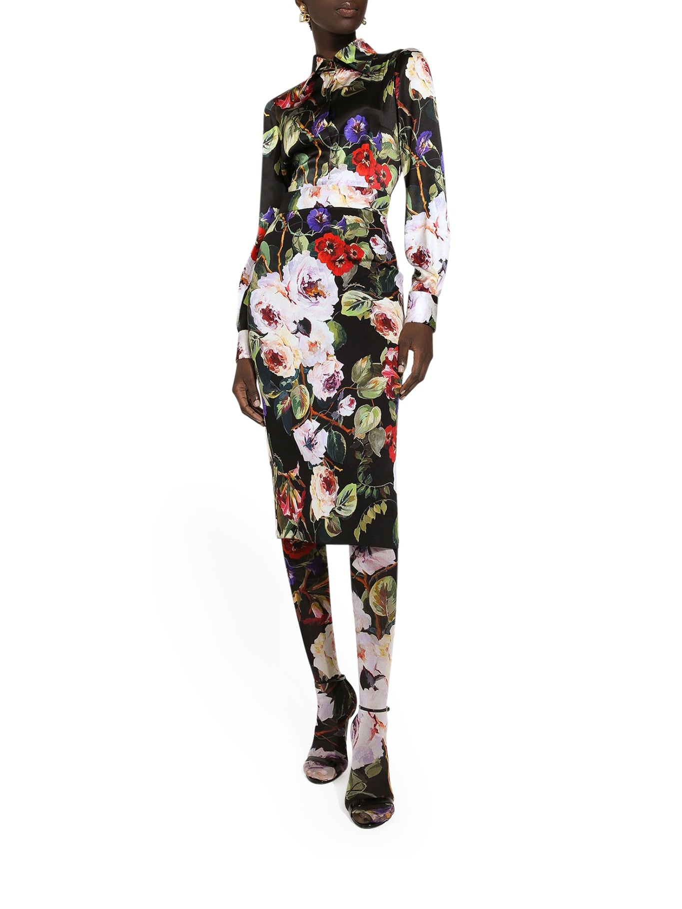 Dolce & Gabbana LONGUETTE SKIRT IN ROSETO PRINT CHARMEUSE