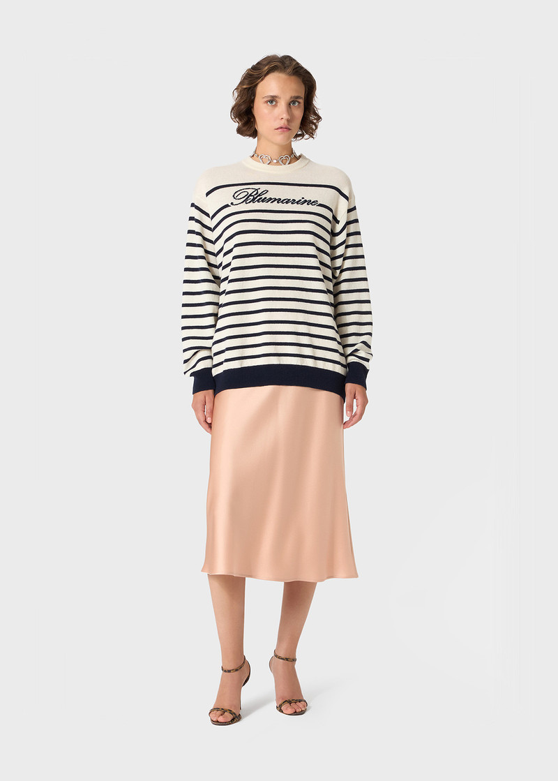 Blumarine MARINIÈRE WOOL SWEATER WITH BLUMARINE LOGO outlook