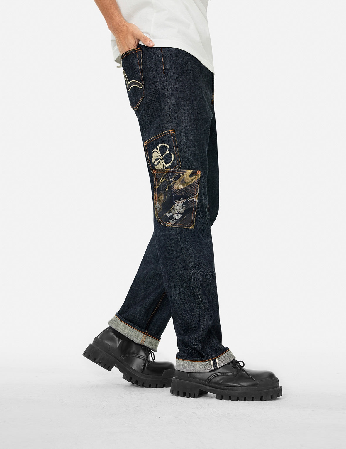 Multi-Pocket with Brocade Patch Regular Fit Jeans #2000 - 5