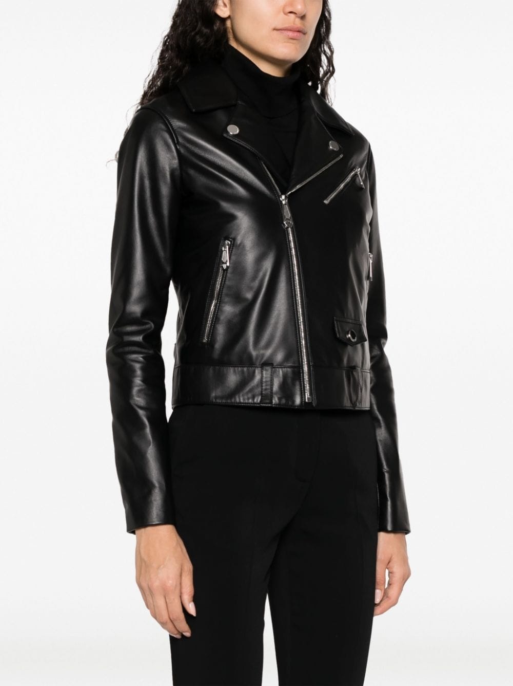 crystal-embellished leather biker jacket - 3