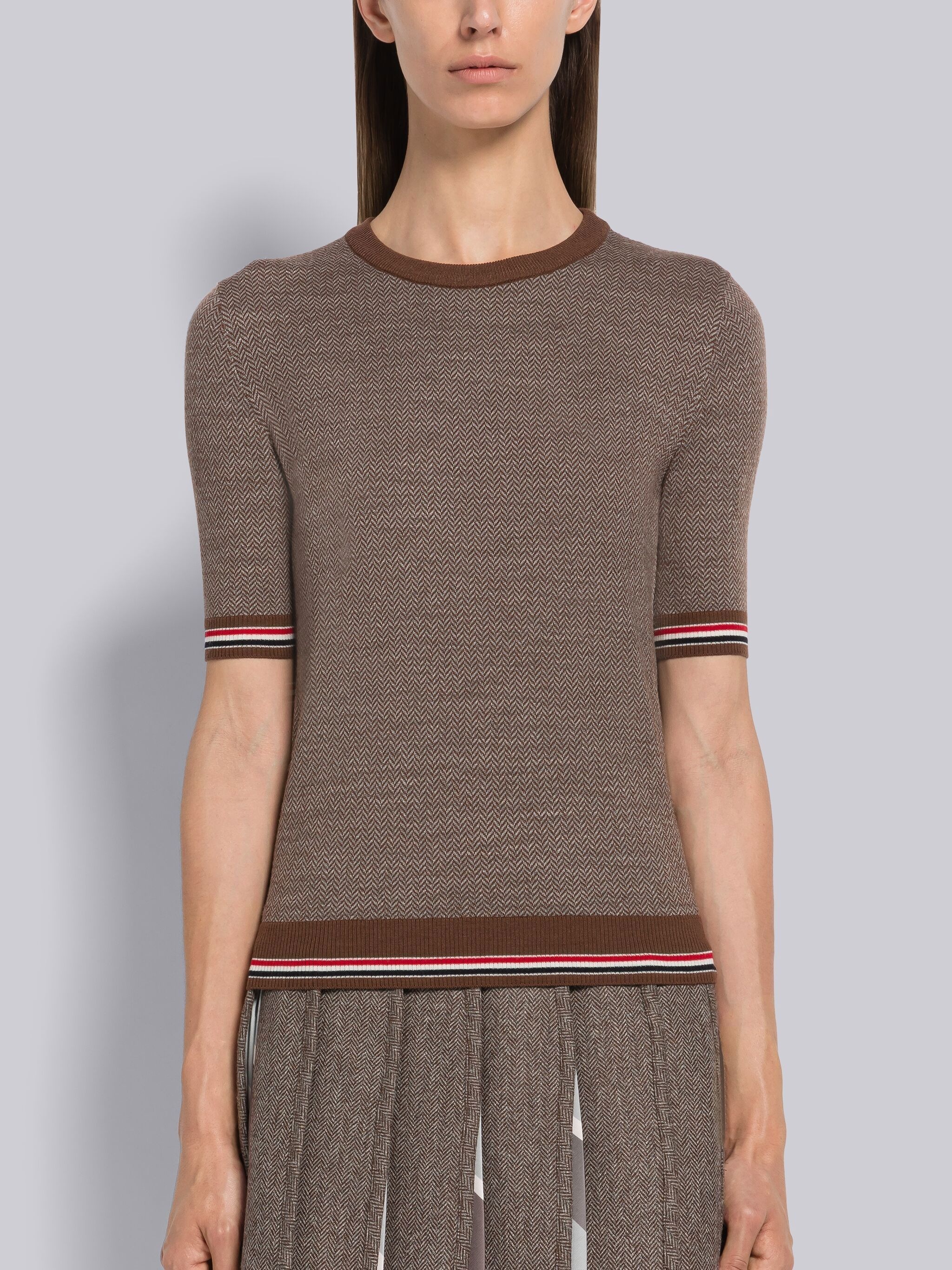 Herringbone Jacquard Short Sleeve Pullover - 1