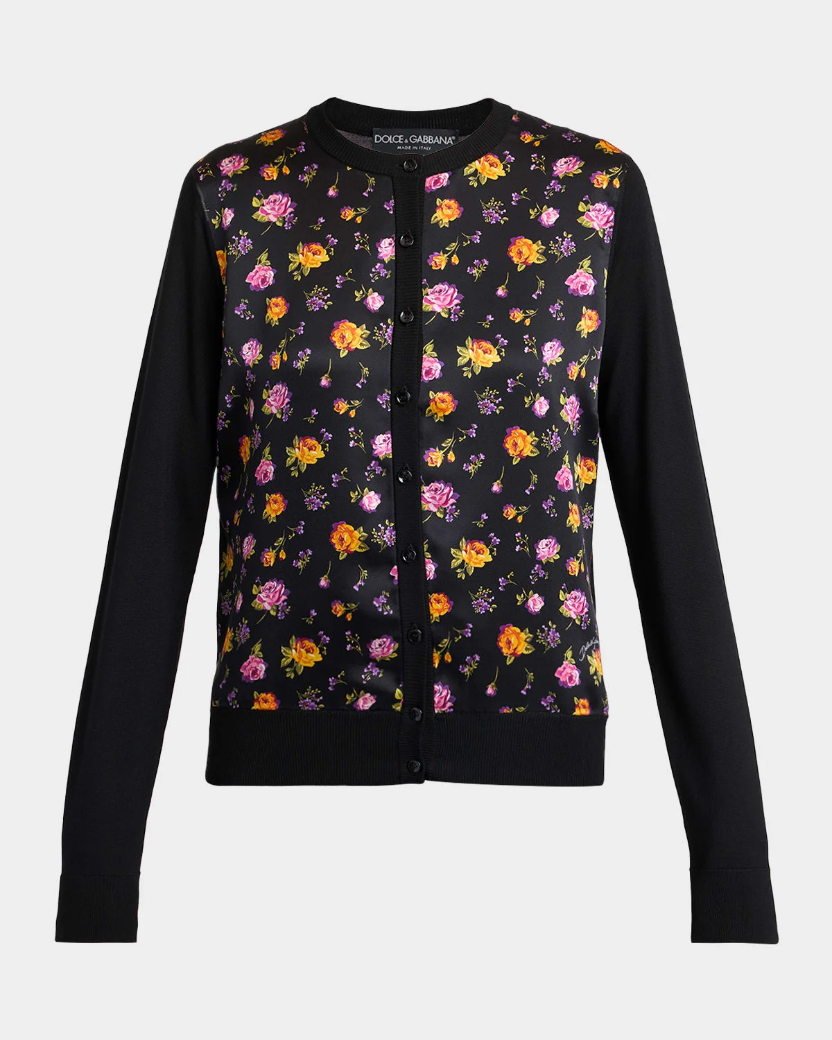 Small Rose Bouquets-Print Satin Cardigan - 1