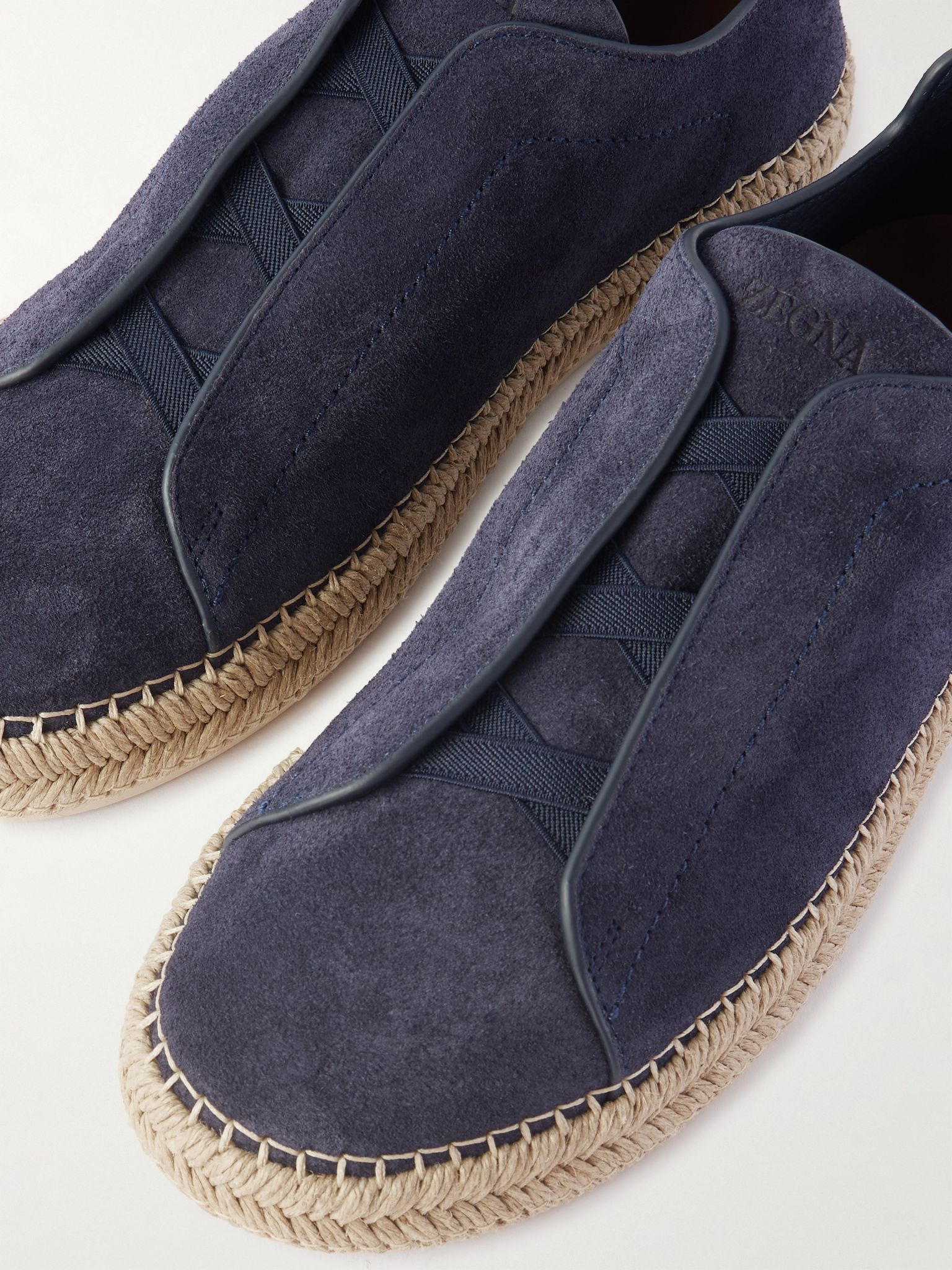 Triple Stitch™ Leather-Trimmed Suede Slip-On Sneakers Navy - 5