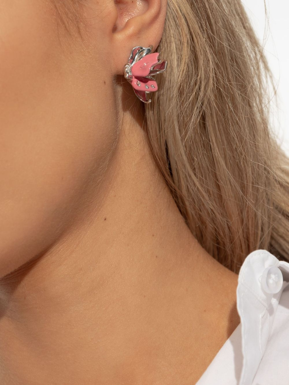 flower-motif crystal-embellished earrings - 2