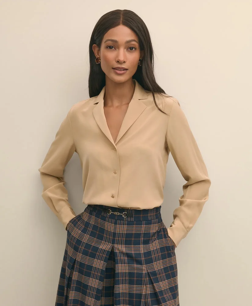 Silk Crepe Notch-Collar Blouse - 1
