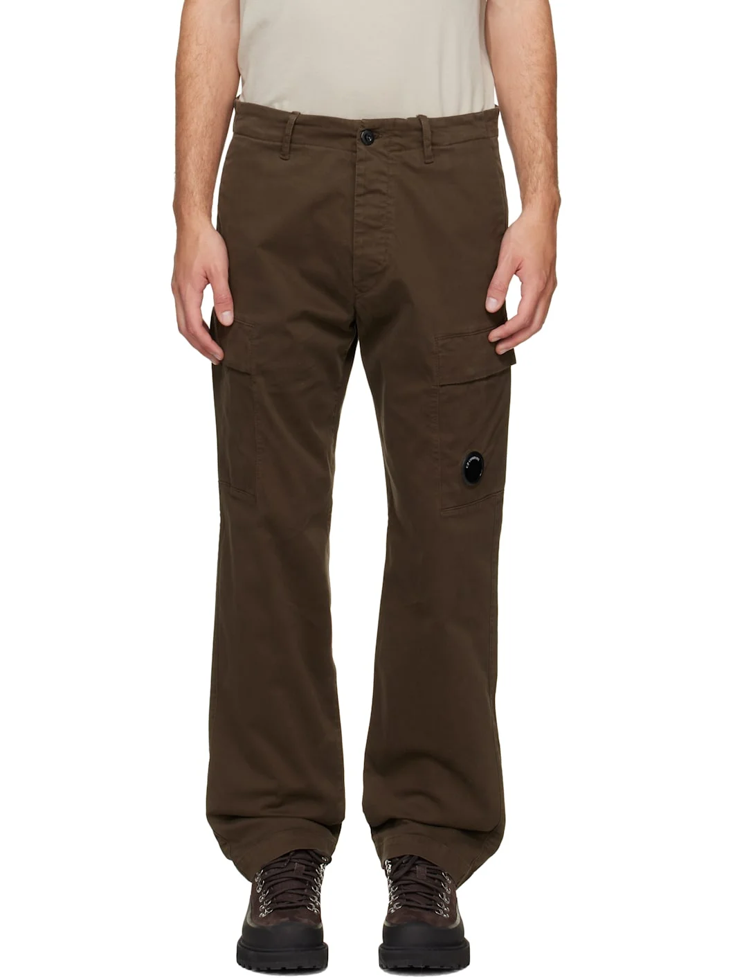 Khaki Stretch Sateen Regular Cargo Pants - 1
