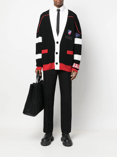 Balmain logo-patch V-neck cardigan outlook