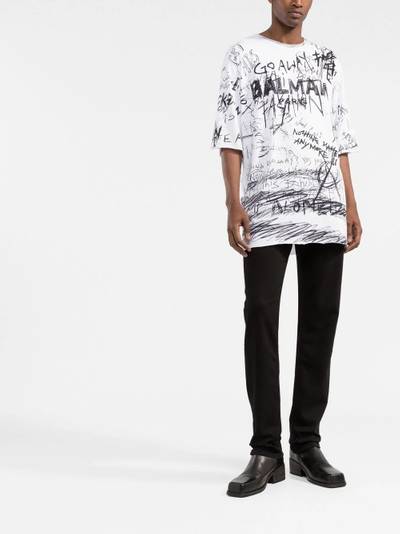 Balmain graffiti-print cotton T-shirt outlook