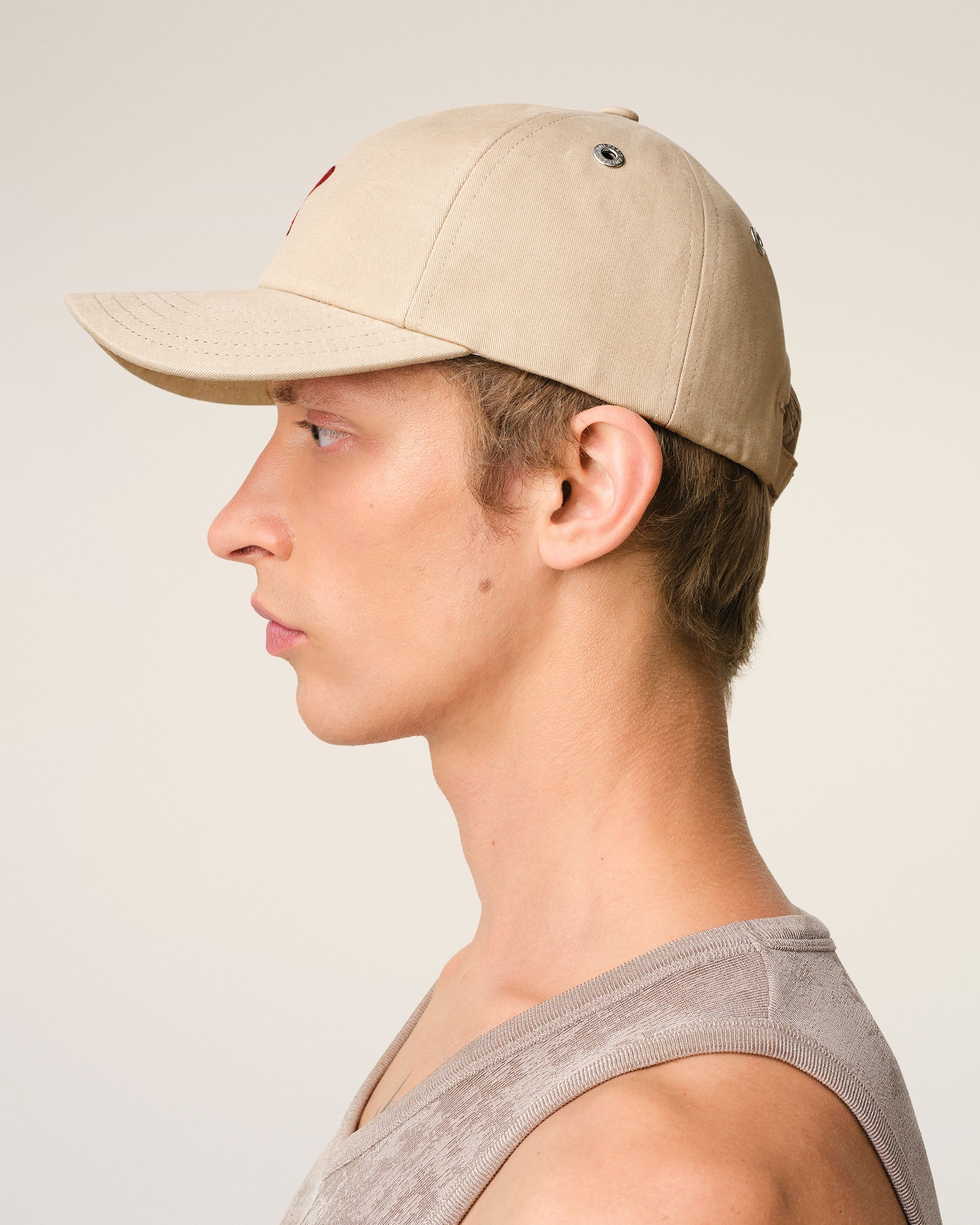 BEIGE COTTON AMI DE COEUR EMBROIDERY CAP - 5