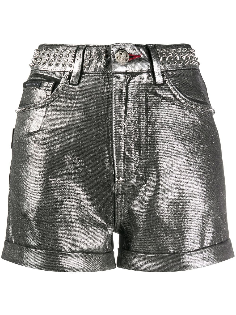 metallic-print studded shorts - 1