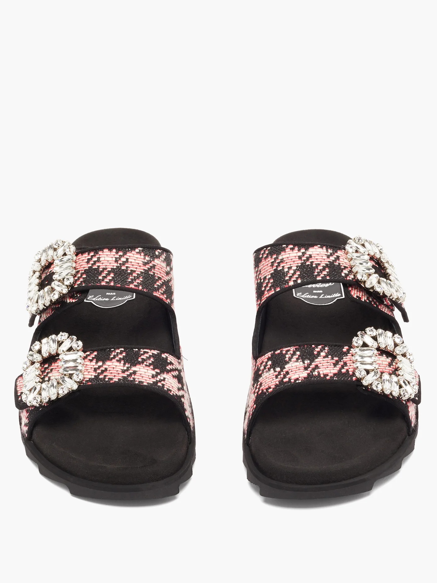 Slidy crystal-buckle tweed slides - 5