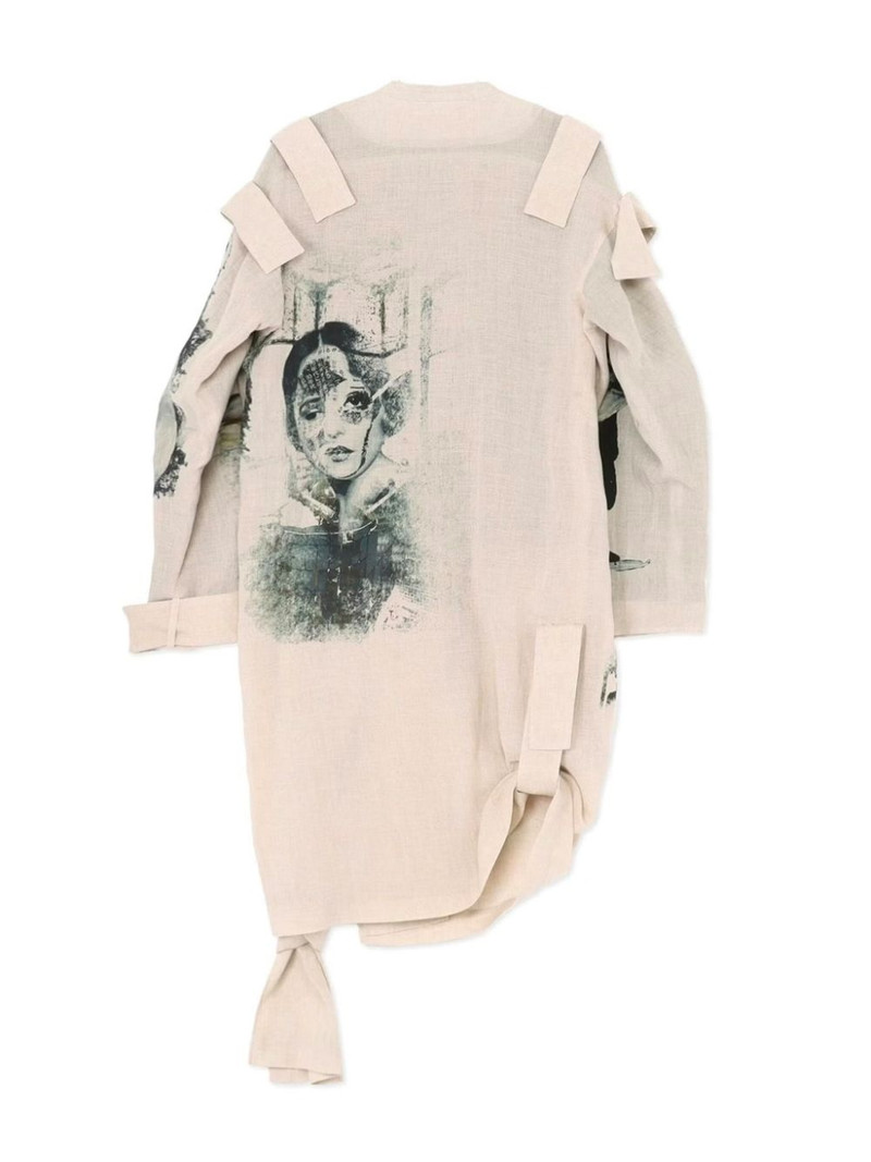 Yohji Yamamoto artistic-print epaulette-detail long jacket outlook