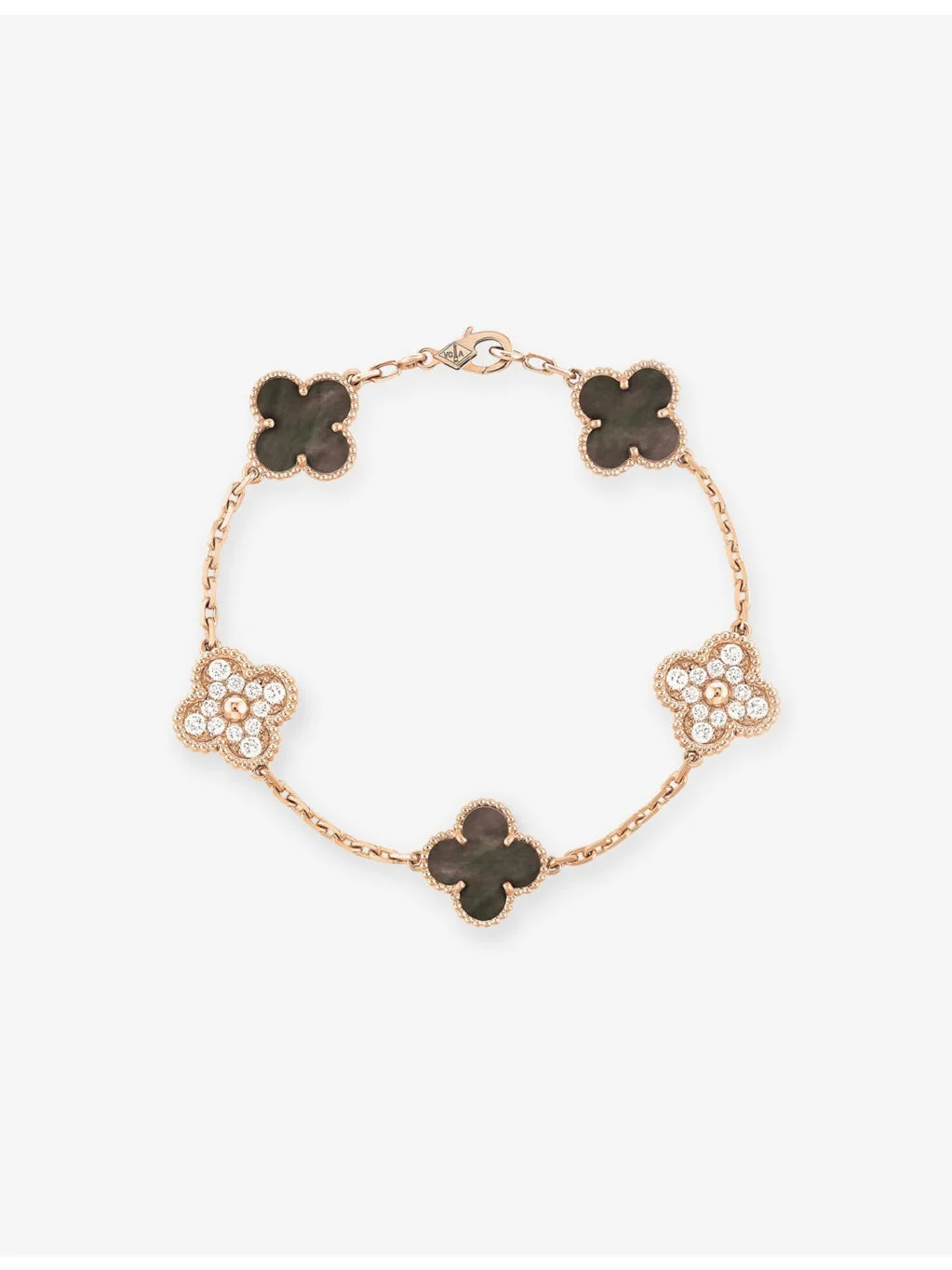 Vintage Alhambra 5-motif 18ct rose-gold gray mother-of-pearl, and 0.96ct diamond bracelet - 1