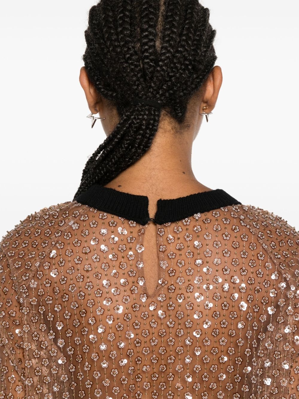 contrast-trim sequinned top - 5