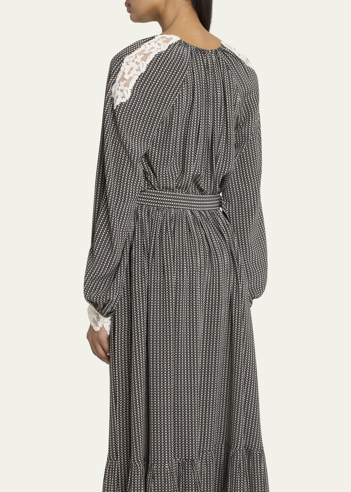Micro Check Silk Long-Sleeve Blouse - 3