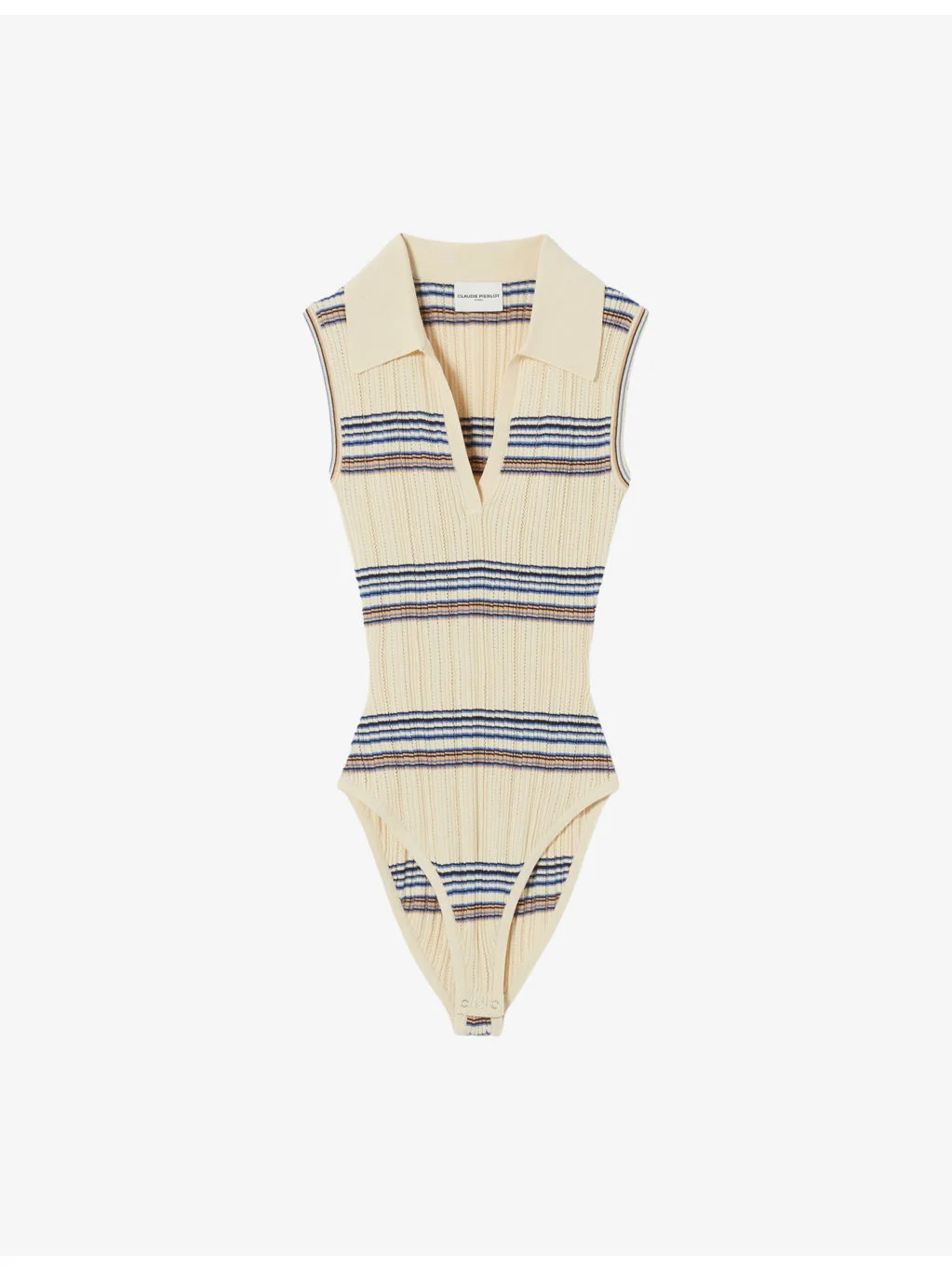 Striped Sleeveless Knitted Bodysuit - 1