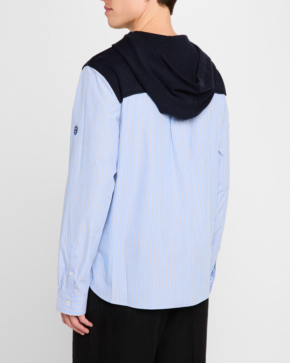 Men's Adonis Stripe Poplin and Knit Mix Combo Hoodie - 3