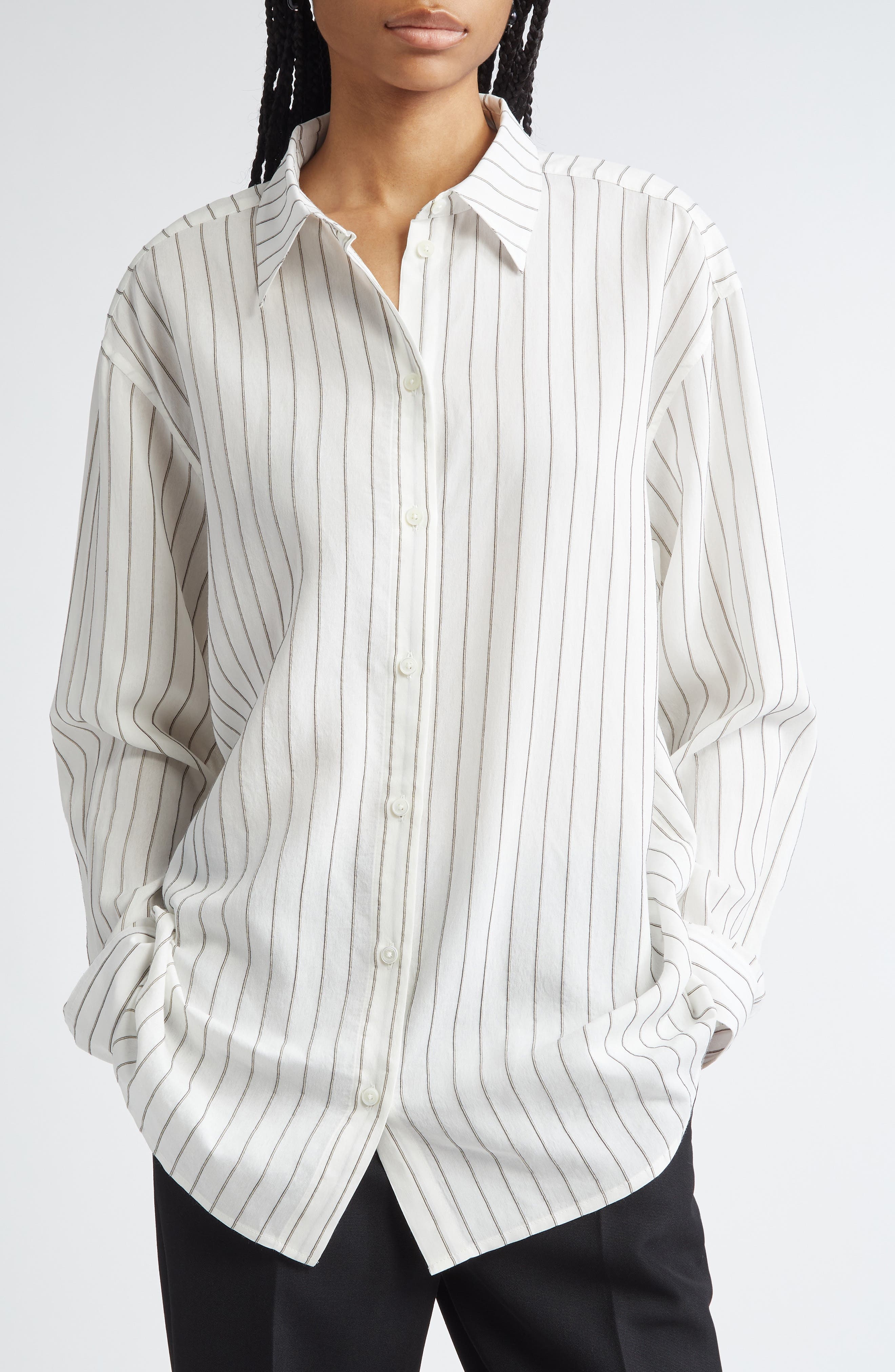 TOTEME Classic Stripe Button-Up Shirt in White/Oyster Stripe at Nordstrom - 1