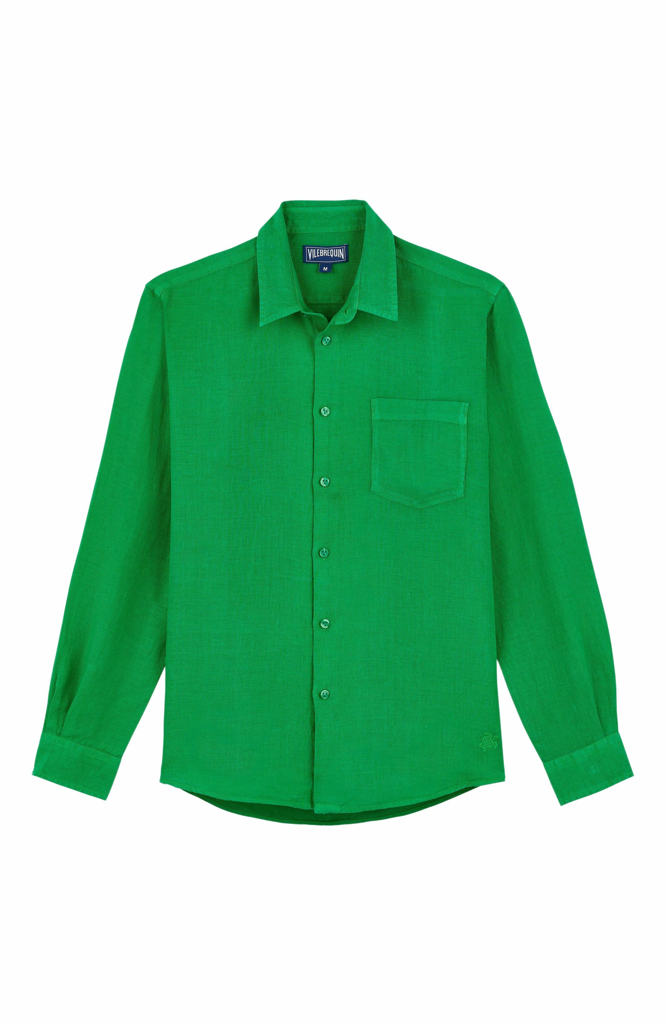 Vilebrequin Men's Solid Linen Shirt in Jungle at Nordstrom - 8
