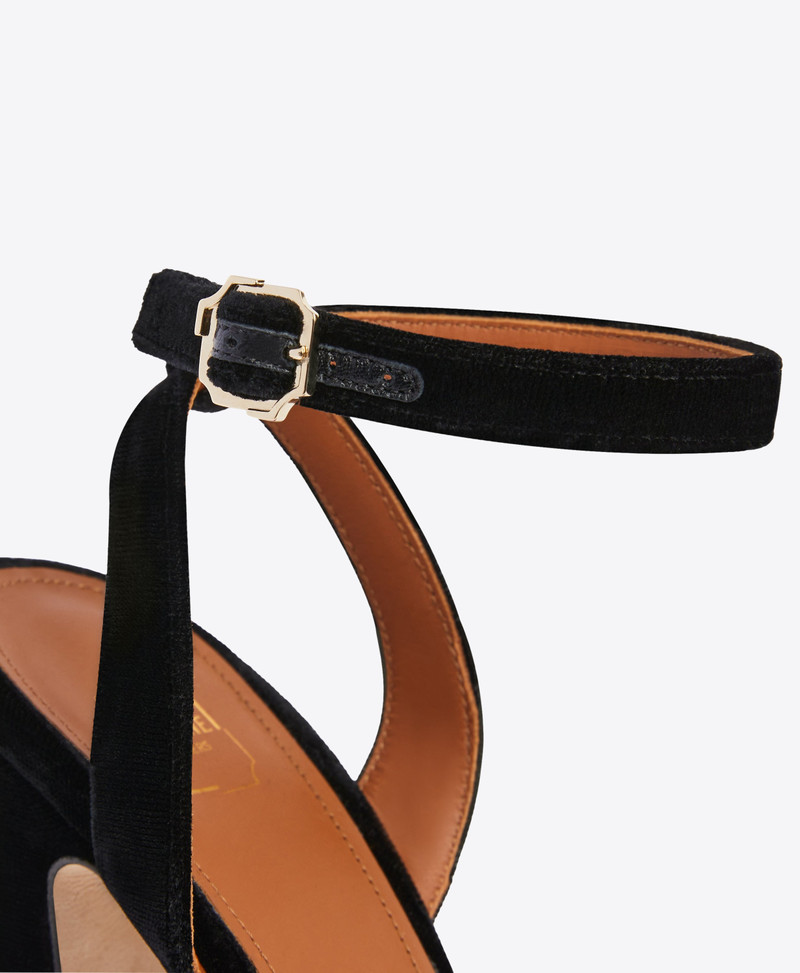 Mora 125 - Black Velvet Ankle Strap Sandals 4