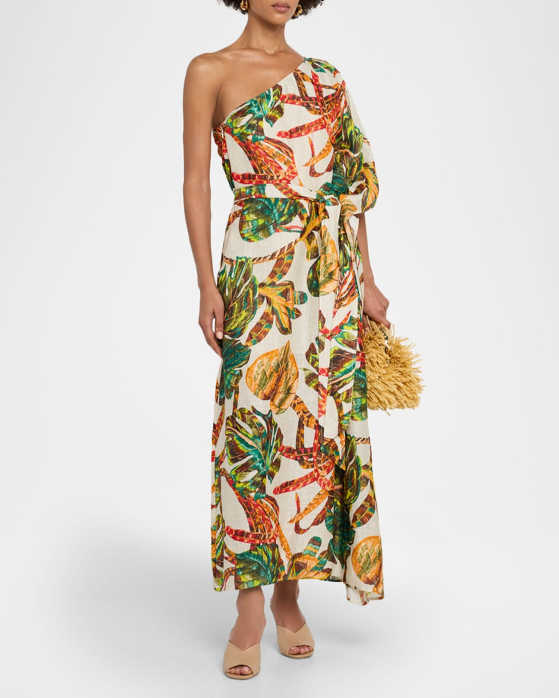 MARIE OLIVER Farrow Asymmetric Linen-Silk Midi Dress outlook