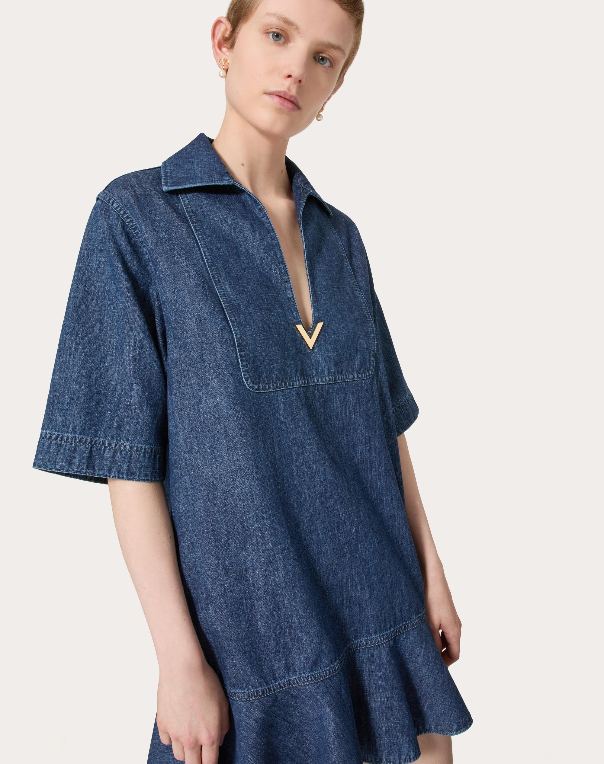 CHAMBRAY DENIM SHORT DRESS - 5