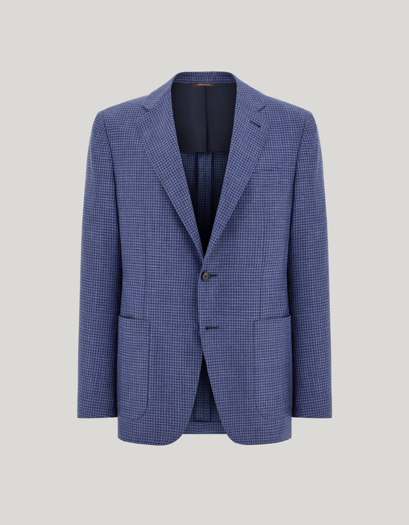LIGHT BLUE WOOL, SILK AND LINEN MODERN-FIT JACKET WITH CHECK PATTERN 1