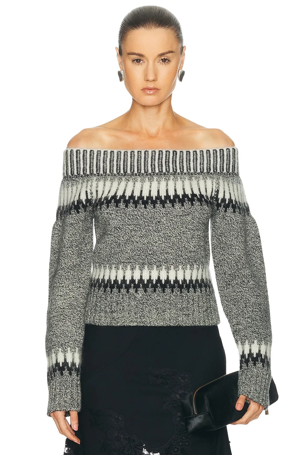 Fair Isle Off Shoulder Sweater - 1