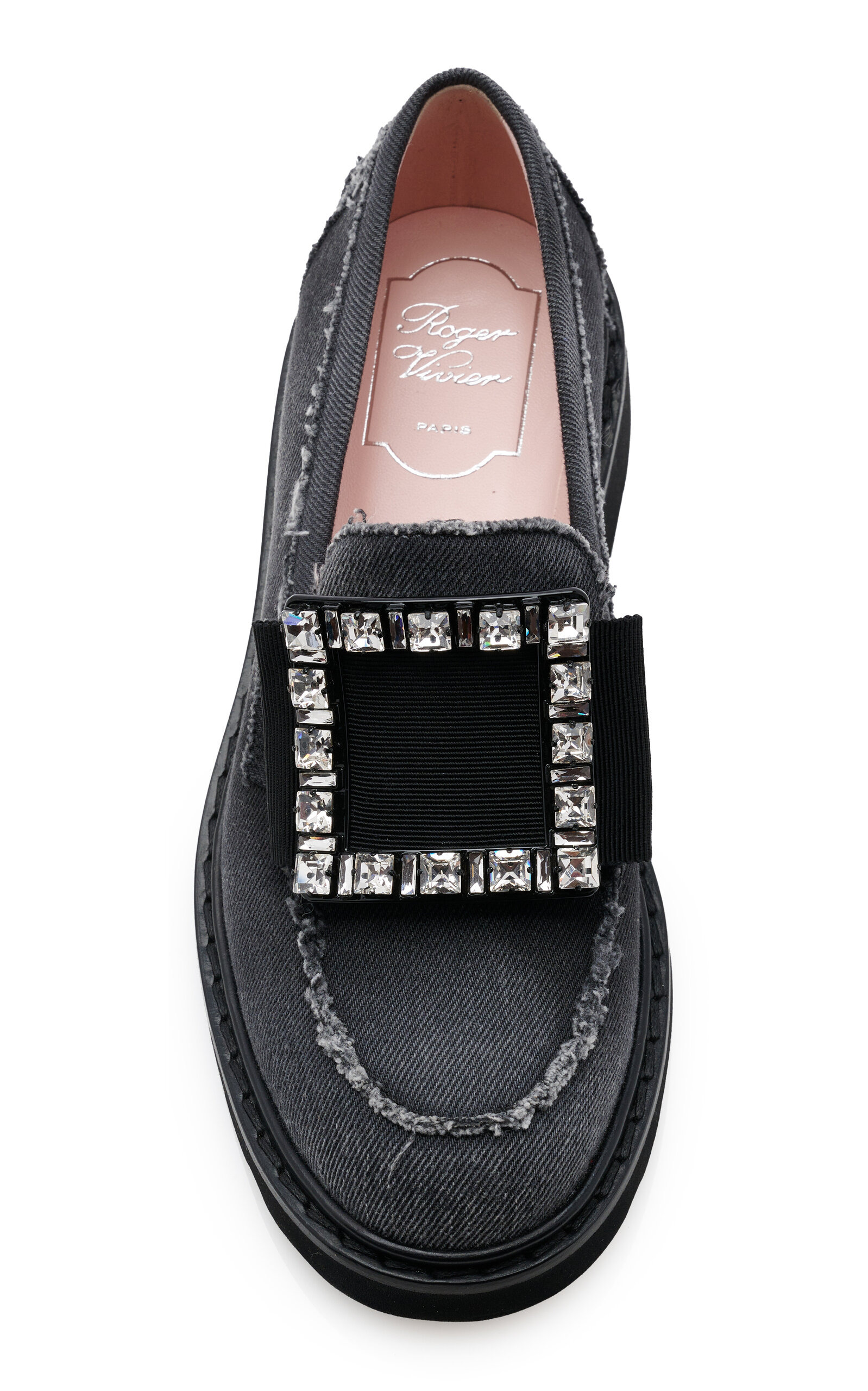 Viv Rangers Crystal-Embellished Denim Loafers black - 3