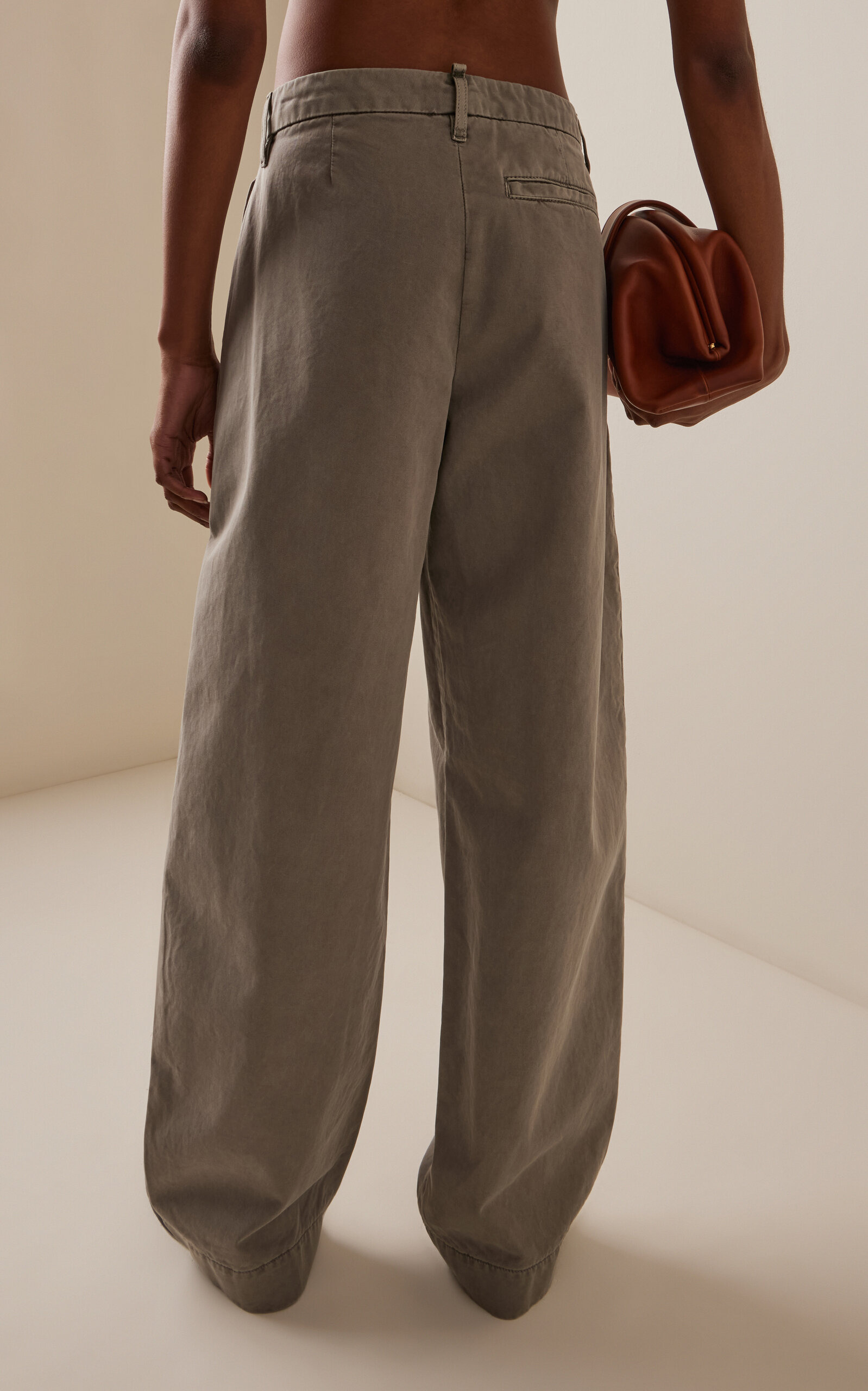 Pleated Cotton Chino Pants green - 4