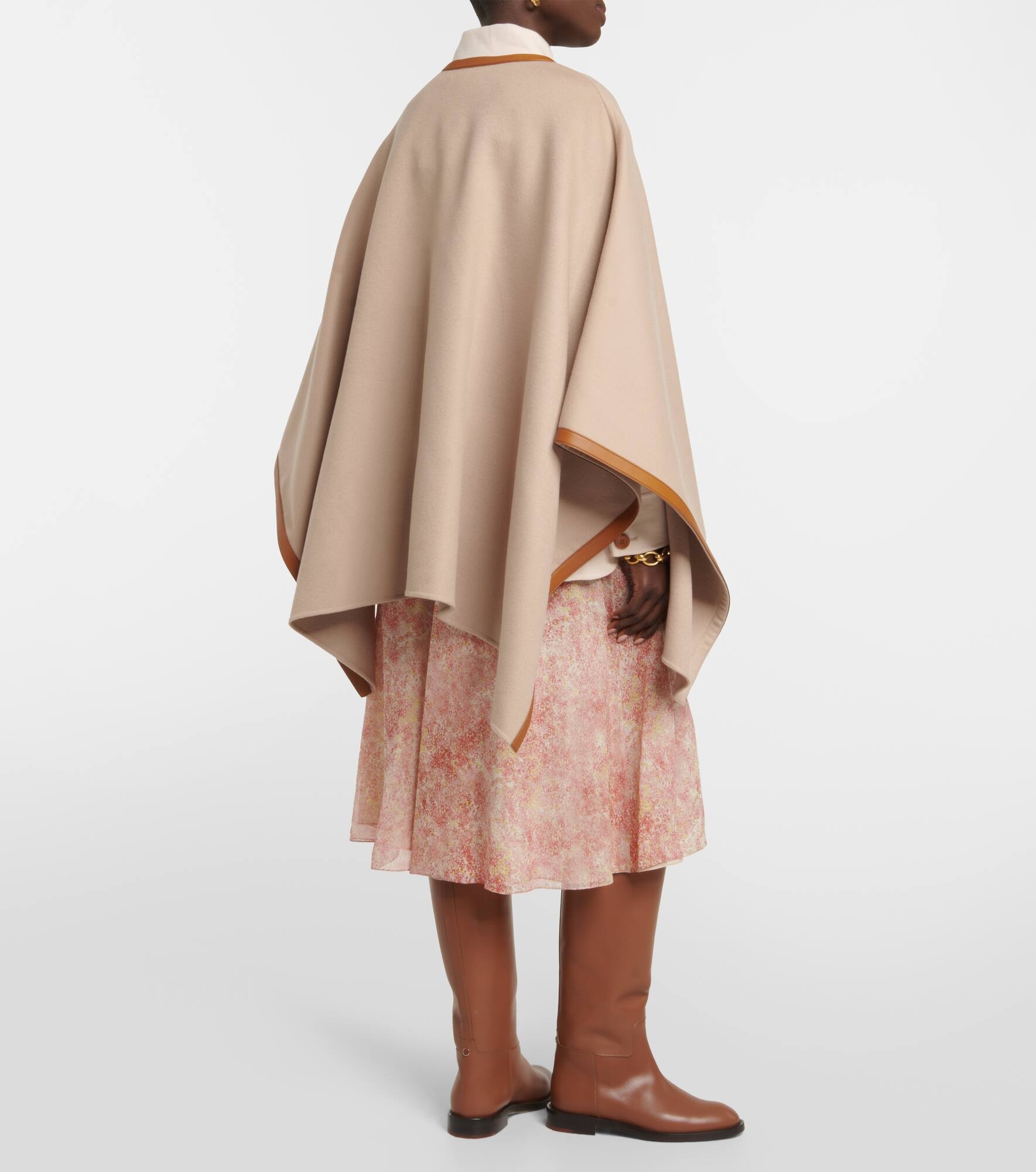 Kirna leather-trimmed cashmere cape - 3