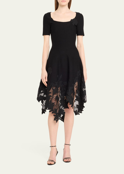 Oscar de la Renta Marbled Carnation Guipuire Knit Midi Dress outlook