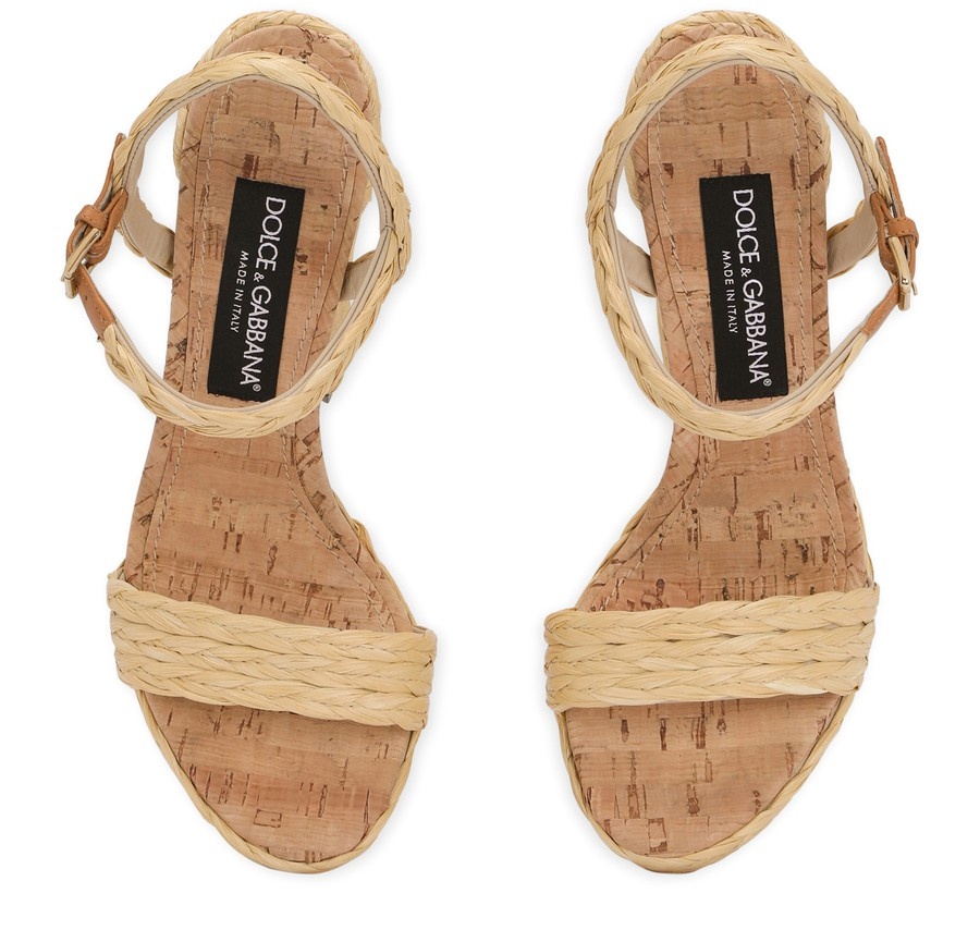 Woven raffia platform sandals - 4