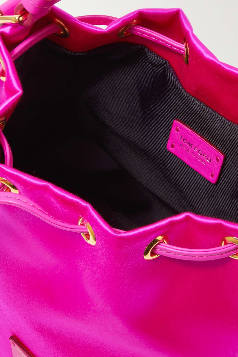 Disco small leather-trimmed satin bucket bag 5