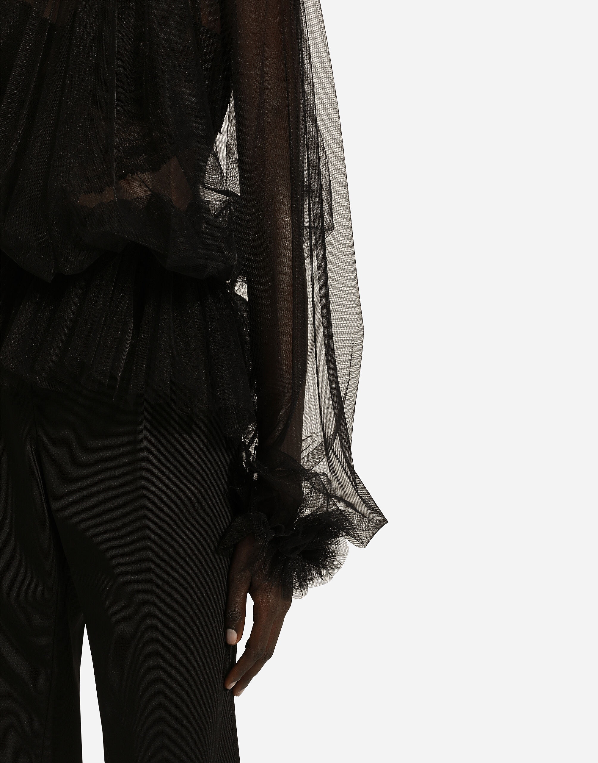 Tulle blouse with ruffles on the neck and cuffs - 7