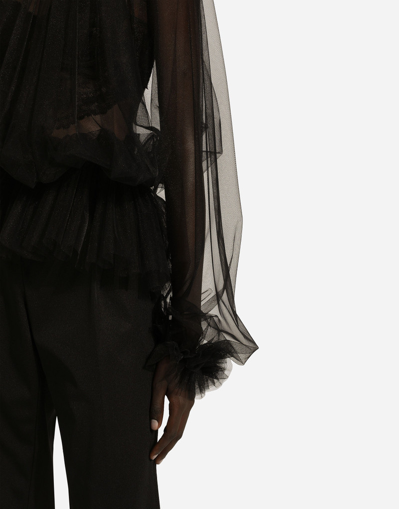Tulle blouse with ruffles on the neck and cuffs 7