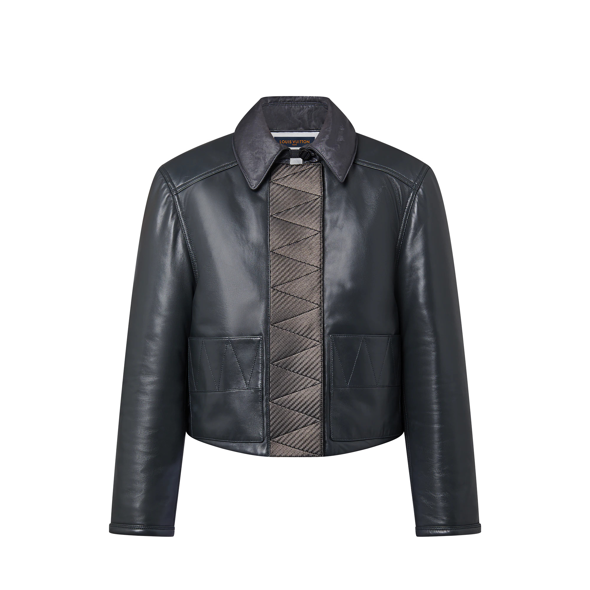 Topstitched Leather Boxy Jacket - 1