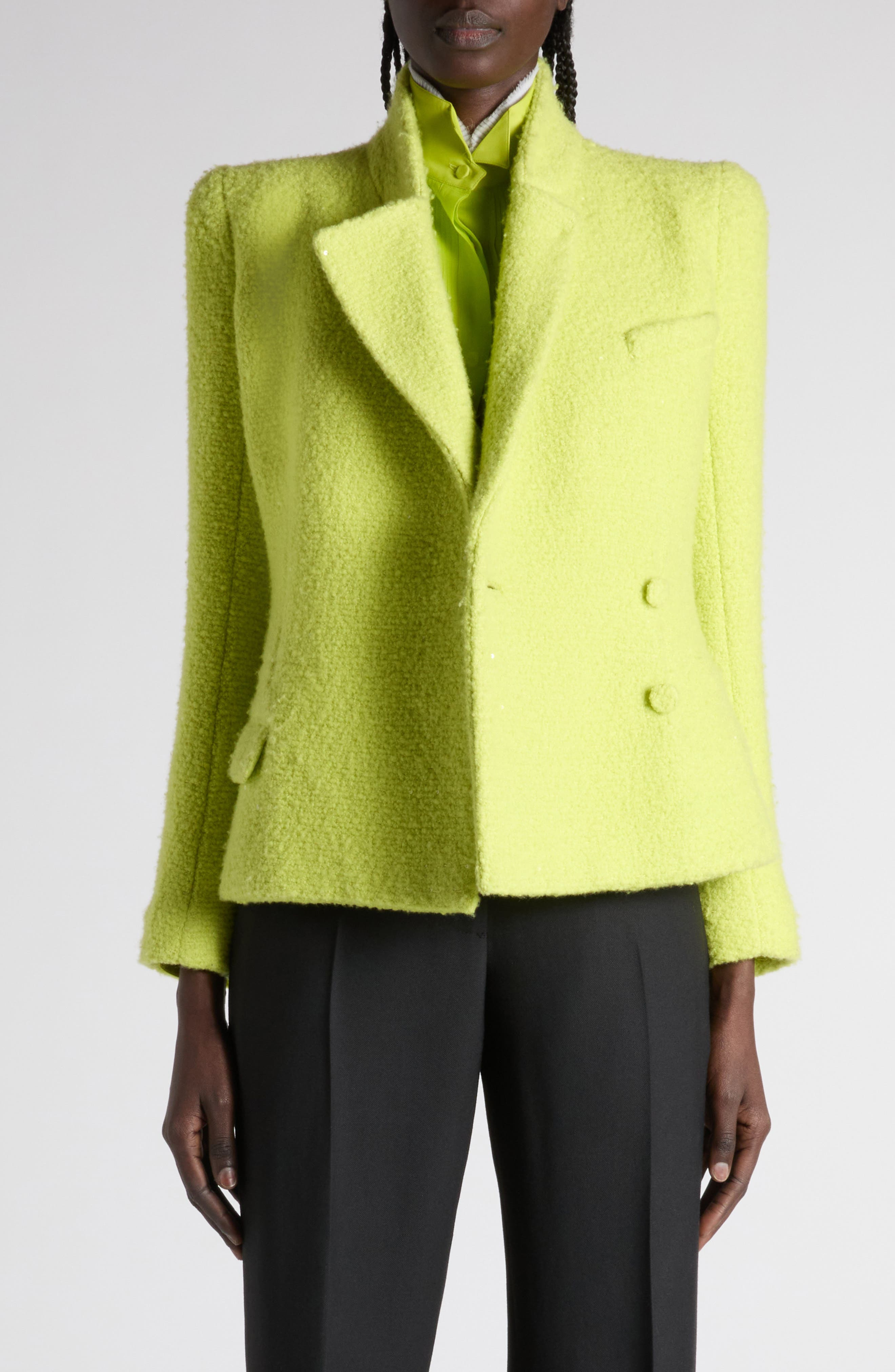 TOM FORD Sequin Tweed Double Breasted Jacket in Wild Lime at Nordstrom - 5