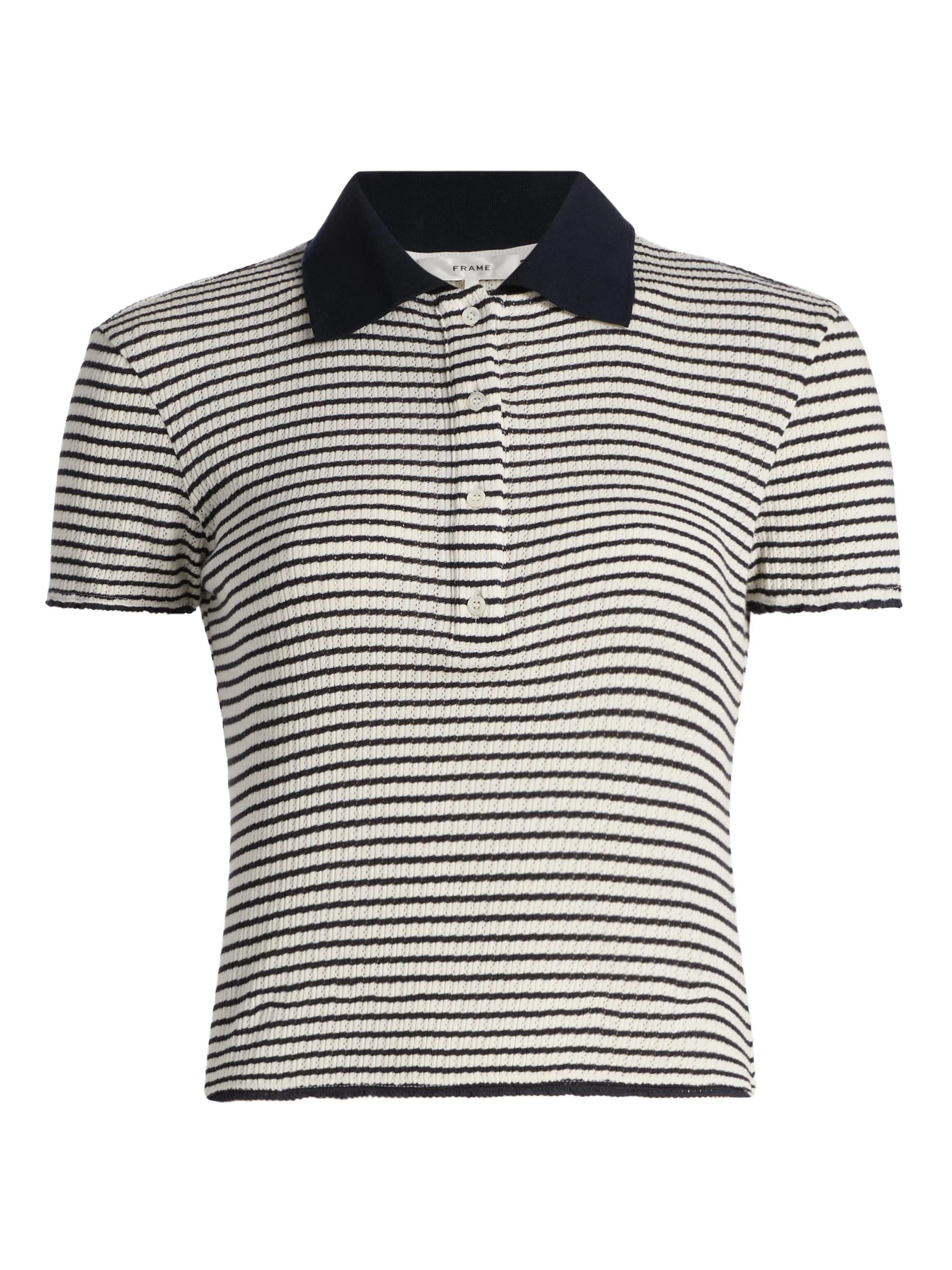 Women's The Pointelle Striped Knit Polo Shirt - Navy Multi - 1
