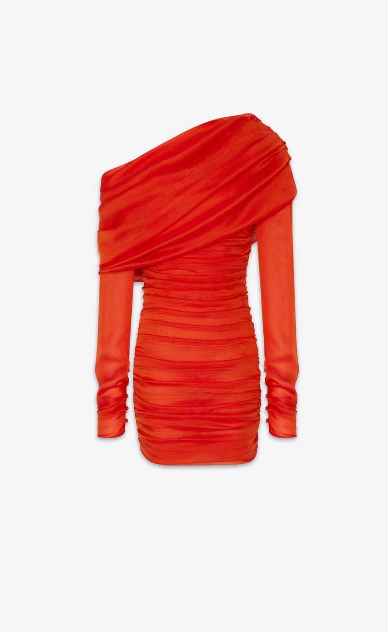 ruched one-shoulder dress in silk muslin - 1