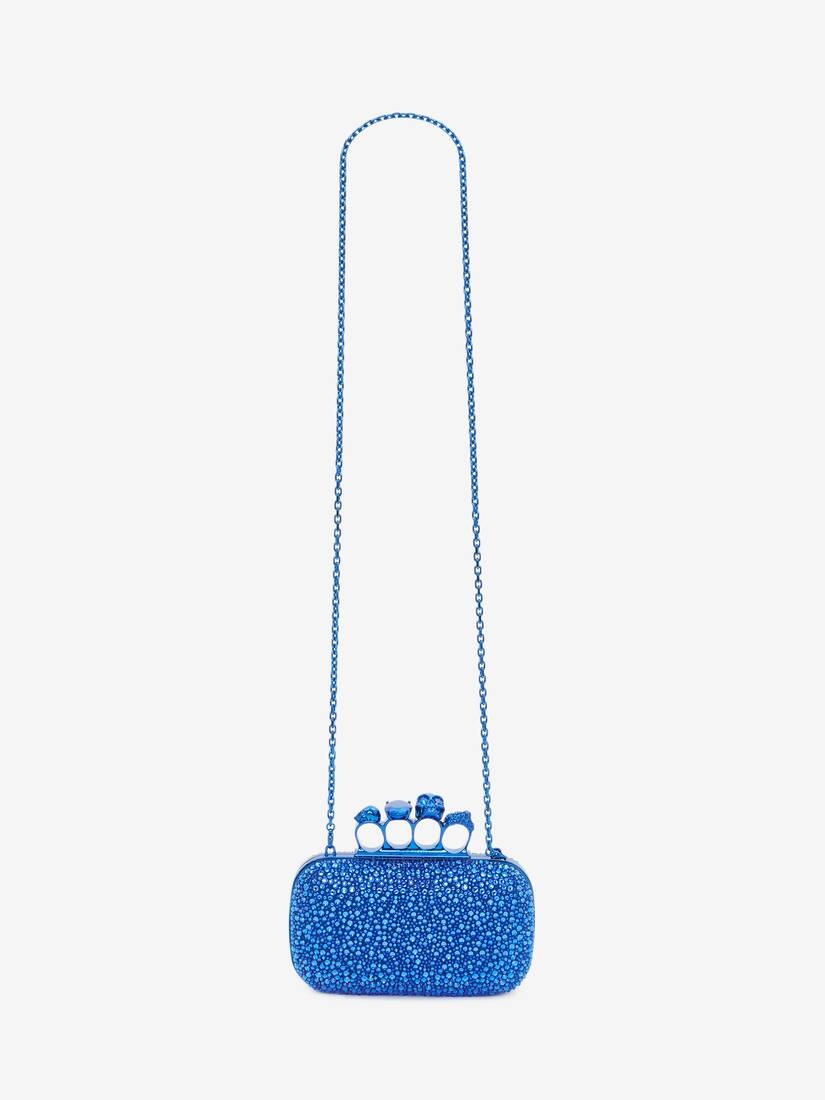 Skull Four Ring Clutch With Chain in Electric Blue - 5