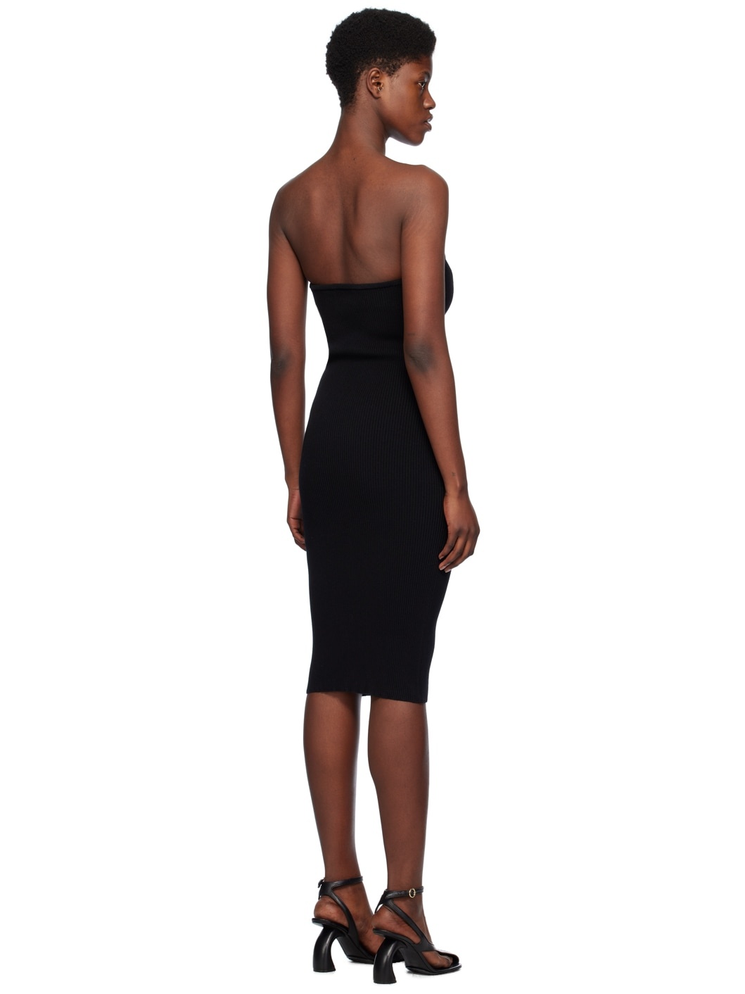 Black V-Neck Midi Dress - 3