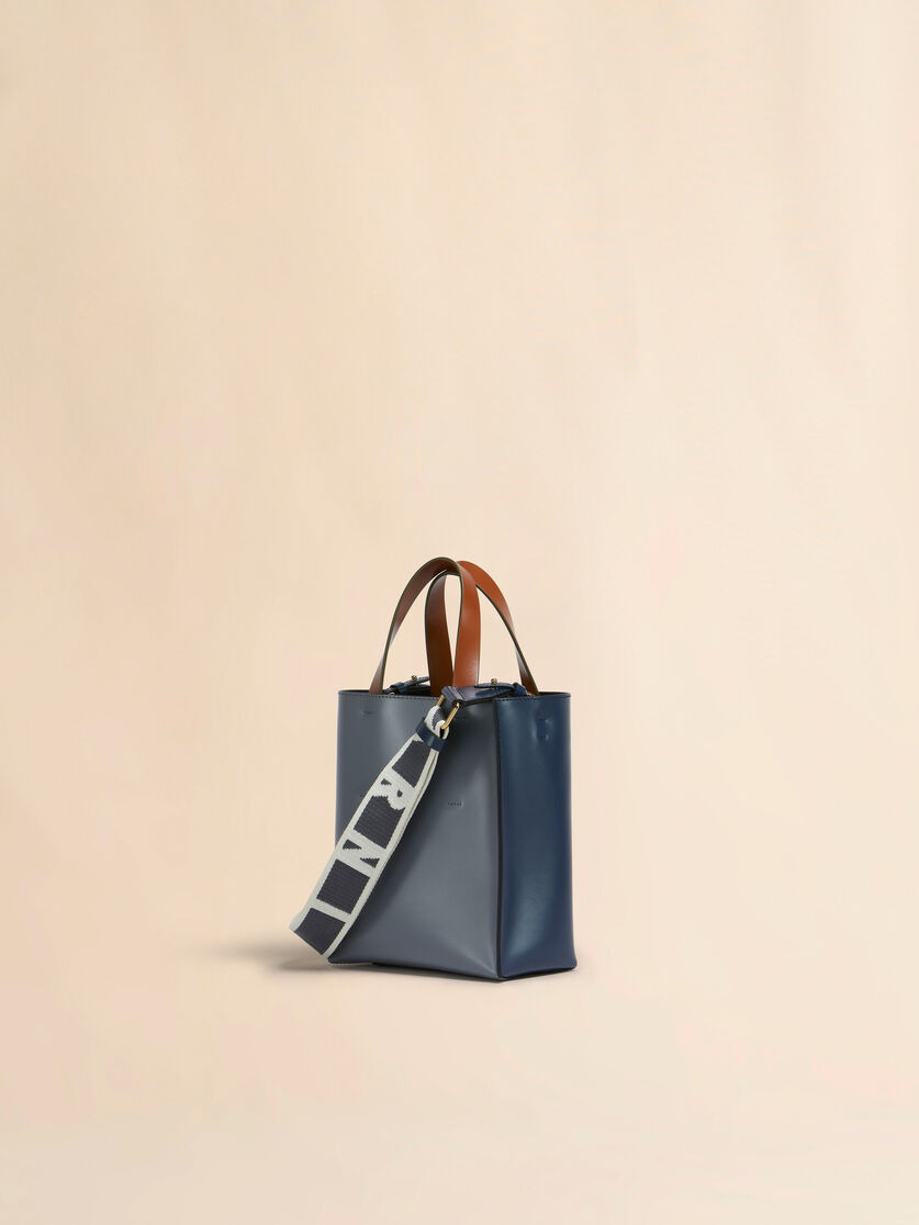BLUE GRAY AND BROWN LEATHER MUSEO MINI BAG - 3