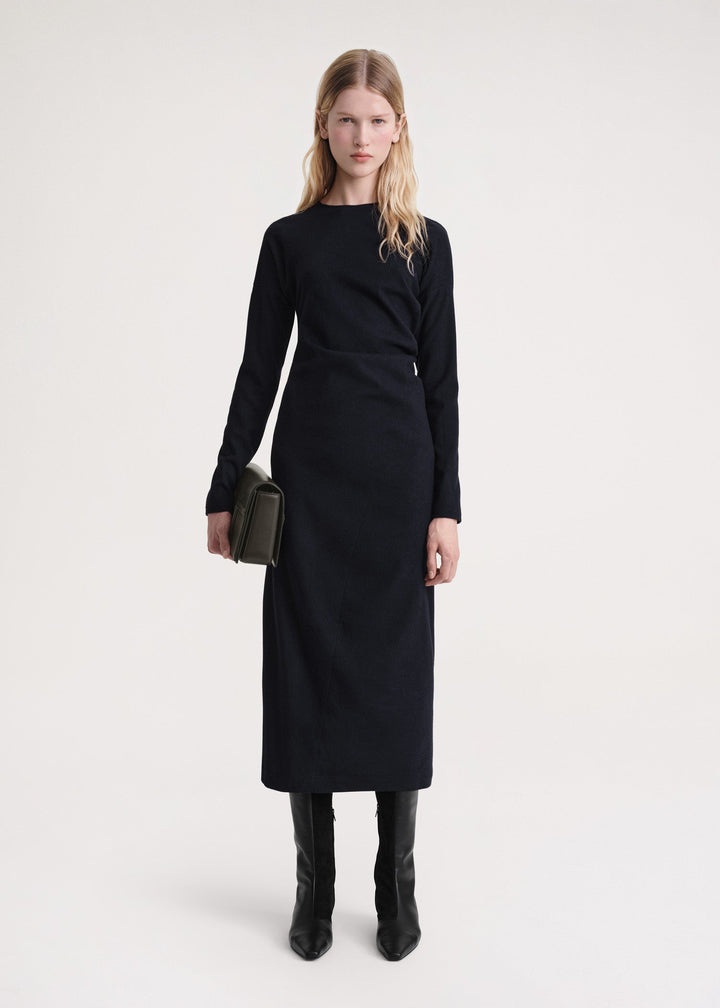 Twisted flannel dress navy - 2