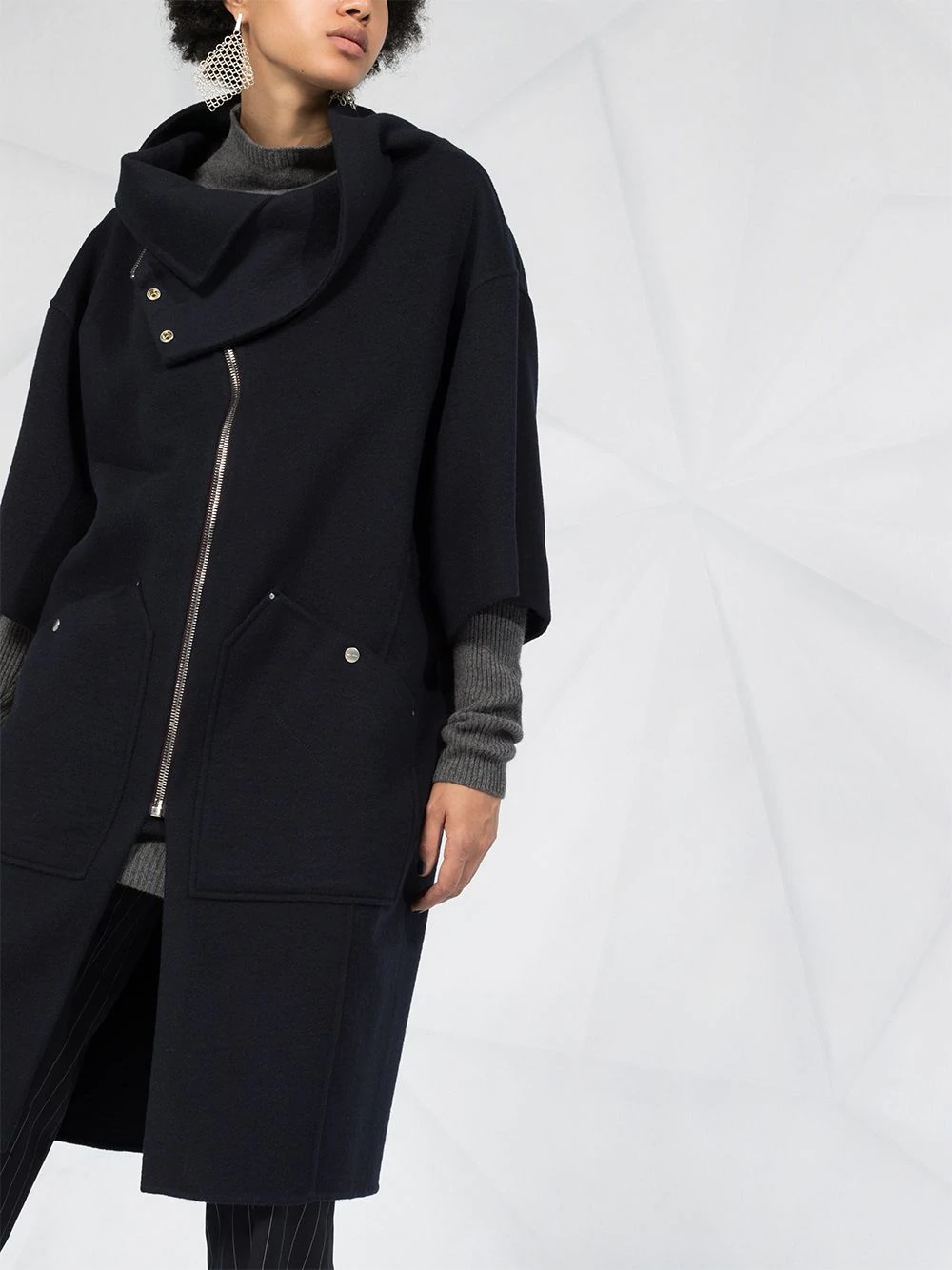 oversized high-neck cashmere coat - 3